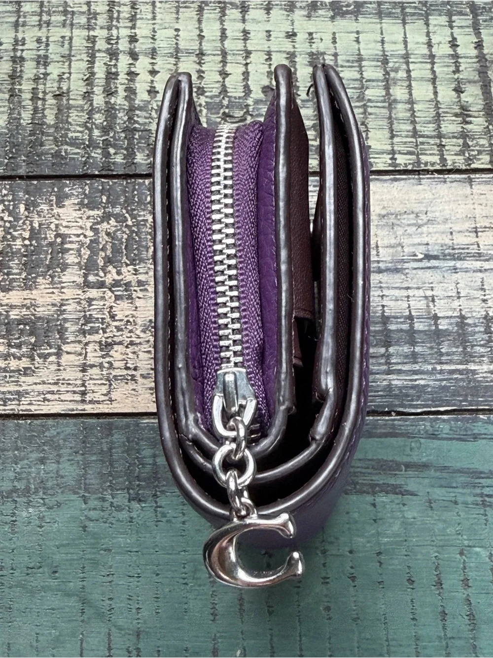 Halloween Special!! Coach Purple Pebbled Leather Corner Zip Wallet